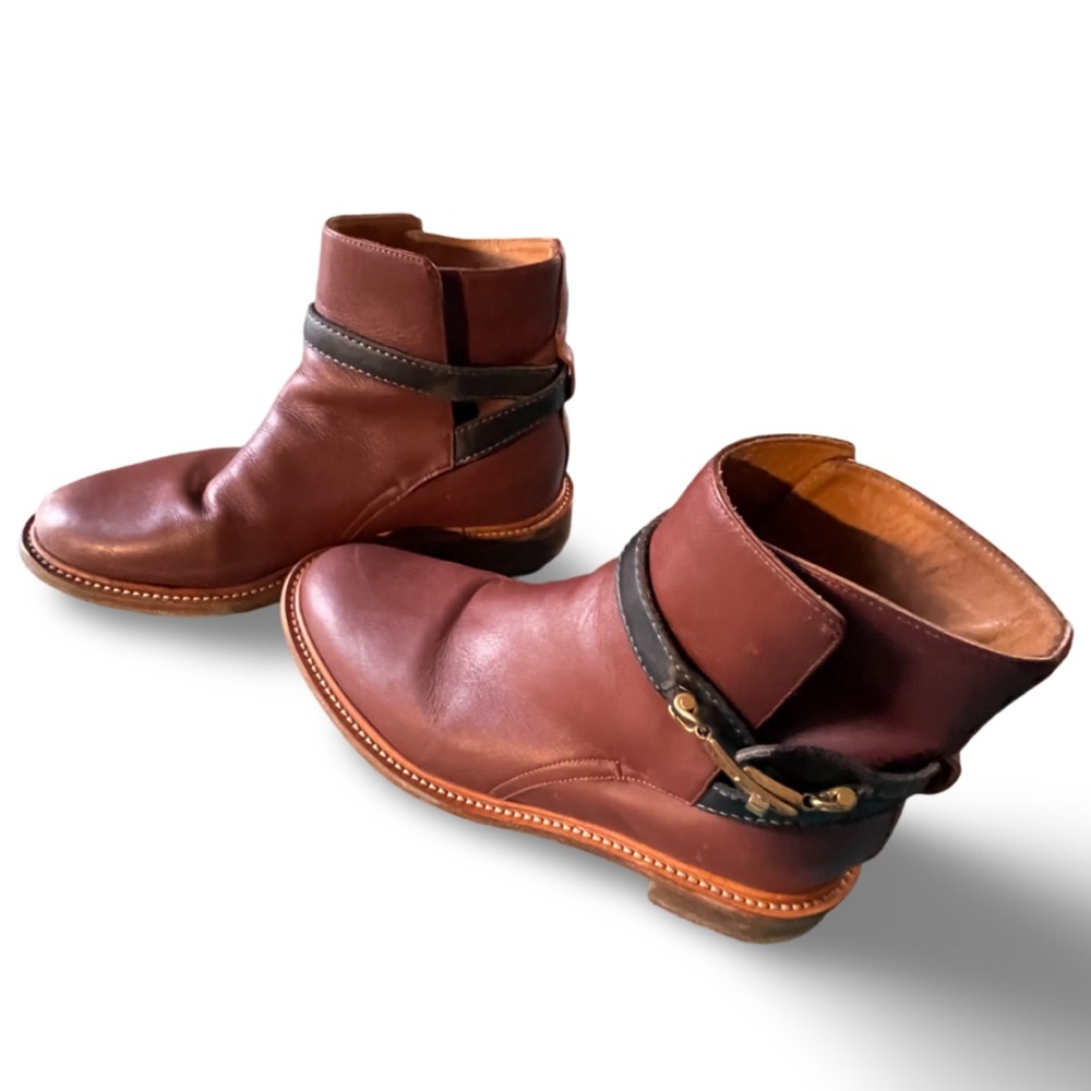 Chloe Brown Leather Ankle Boots with Black Strap